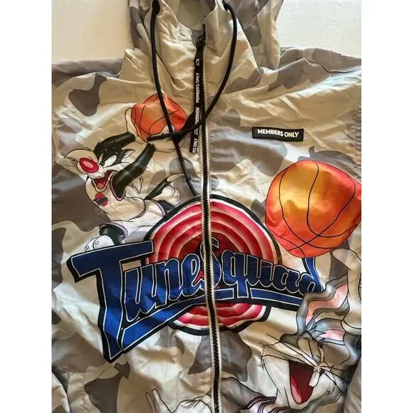 Space Jam Members Only jacket mens Sz Large Tune Squad Windbreaker Gray‎ Camo - Picture 2 of 11